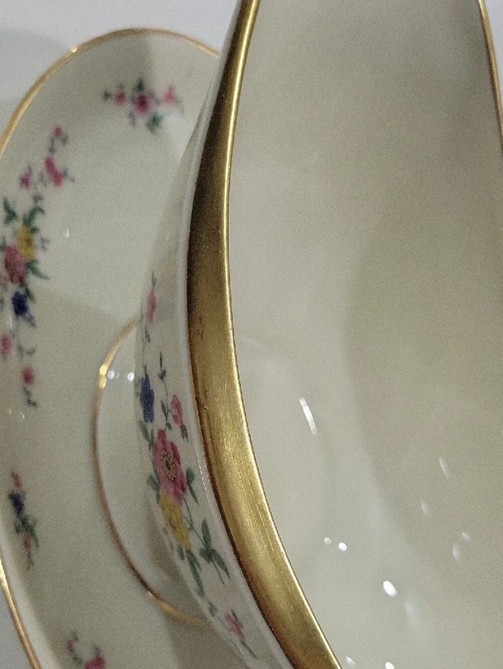 Vintage German Porcelain Gravy Boat by Schumann Bavaria with Floral Gold Rim